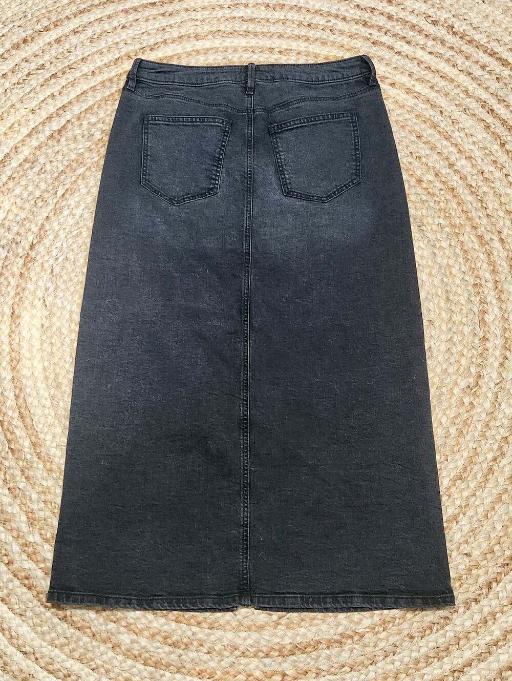 Ann Taylor Weekend Deep Split Front Washed Black Jean Denim Maxi Skirt Women 10 - Picture 5 of 11